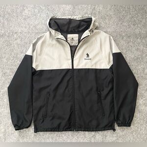 Disney Parks Rain Jacket Mens Medium Black Gray‎ Hooded Zip Windbreaker